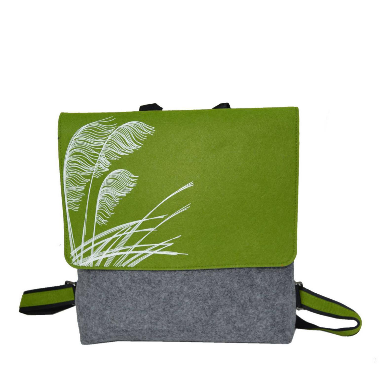 Jo Luping Toetoe White On Green Light Grey Ecofelt Backpack